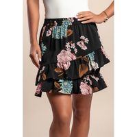Minirock Mit Blumenmuster, Schwarz
