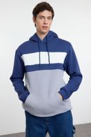 Trendyol Navy Blue Regular/Normal Cut Color Block Fleece Inside Hooded Sweatshirt