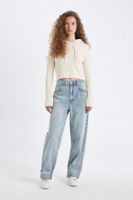 DEFACTO Baggy Fit High Waist Folded Leg Ankle Length Jean Washed Trousers