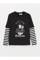 LC Waikiki Crew Neck Wednesday Printed Long Sleeve Girls T-Shirt