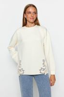 Trendyol Ecru Lace Detailed Diver/Scuba Knitted Sweatshirt