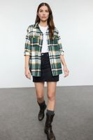 Trendyol Dark Green Plaid Oversize/Wide Fit Woven Shirt