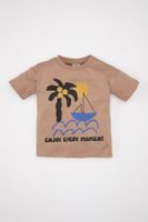 DEFACTO Baby Boy Crew Neck Palm Tree Printed Short Sleeve T-Shirt