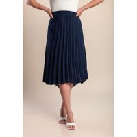 Plus Size Plisirana Midi Suknja, Tamnoplava