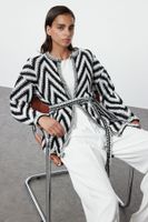 Trendyol Ecru Wide Pattern Zigzag Patterned Belted Wide Pattern Knitwear Cardigan