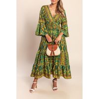 Langes Bedrucktes Kleid, Grün