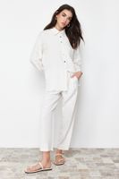 Trendyol Beige Linen Look Shirt Trousers Woven Bottom Top Set