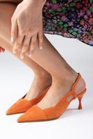 Mio Gusto Megan Orange Color Pointed Toe Open Back Chunky Heel Shoes