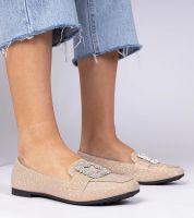 Gemre Szampańskie brokatowe mokasyny z cyrkoniami Sawelia