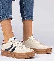 marka niezdefiniowana Beżowe sneakersy trampki damskie z granatowym dodatkiem Melly