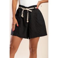 Leinenshorts Mit Gürtel, Schwarz