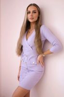 Ribbed dress with decorative buttons in purple color