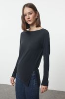 Trendyol Anthracite Boat Neck Regular/Normal Fit Knitted Blouse