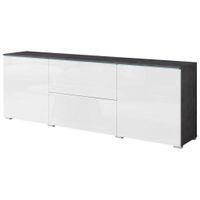 P & B NÍZKA KOMODA, antracitová, biela s vysokým leskom, 180/61,8/34,5 cm