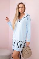 Dress with a hood and blue print
