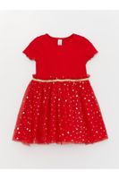 LC Waikiki Crew Neck Short Sleeve Tulle Detailed Baby Girl Dress