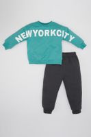 DEFACTO Baby Boy Printed Sweatshirt Tracksuit Bottoms 2-Piece Set