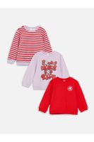 LC Waikiki Crew Neck Printed Baby Girl Sweatshirt 3-Piece