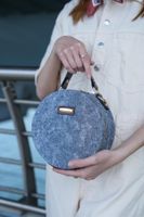 Madamra Blue Denim Denim Women's Round Shoulder Bag