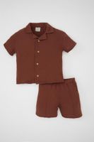 DEFACTO Baby Boy 2-Piece Set Muslin Short Sleeve Shirt Shorts