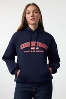 Trendyol Navy Blue Thick Fleece City Printed Oversize/Wide Fit Knitted Sweatshirt