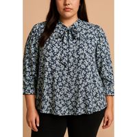 Plus Size Bluse Mit Blumenprint, Blau