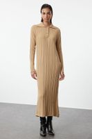 Trendyol Camel Hair Braided Polo Neck Knitwear Dress