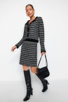 Trendyol Black Knitted Detailed Soft Textured Cardigan-Skirt Knitwear Bottom-Top Set