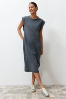 Trendyol Anthracite Washed/Faded Effect Shift/Straight Cut Knit Dress