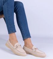 Gemre Marusso arany díszítésű bézs perforált öko-velúr mokaszin