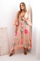 Kesi Włoski Women's boho cape with embroidery apricot
