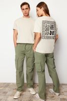 Trendyol Light Khaki Unisex Regular Fit Elastic Waistband Cargo Pocket Trousers