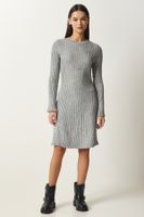 Happiness İstanbul Women's Gray Ribbed A-Line Knitwear Dress