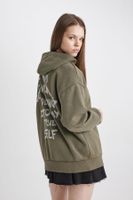 DEFACTO Cool Oversize Fit Back Printed Hooded Washable Faded Effect Sweatshirt