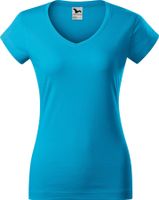 MALFINI® Dámské vypasované bavlněné slim-fit tričko do véčka Barva: hawajská modrá, Velikost: L