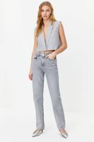 Trendyol Gray High Waist Long Straight Jeans