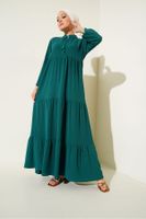 Bigdart 1627 Collar Lace-up Hijab Dress - Emerald Green