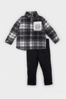 DEFACTO Baby Boy 2-Piece Set Plaid Lumberjack Long Sleeve Shirt Elastic Waist Trousers