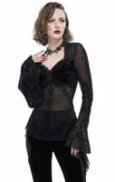 DEVIL FASHION - Damen Langarmtop - V neck flocked floral classic beauty sexy Gothic women top XXL