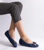 Gemre Navy blue ballet flats adorned with a bow and brooch Esdras