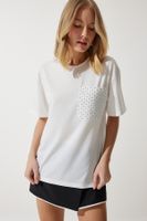 Happiness İstanbul Women's White Stone Detailed Oversize T-Shirt