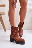 Lewski Shoes Damskie Skórzane Botki Na Zamek Lewski 3435 Brązowe