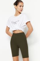 Trendyol Khaki bordázott motoros magas derékú interlock kötött leggings