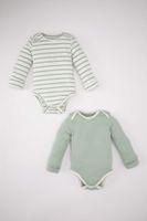 DEFACTO Baby Boy Newborn Striped Ribbed Camisole 2 Piece Snap Body