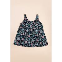 Plus Size Badeanzug Mit Blumenprint, Schwarz