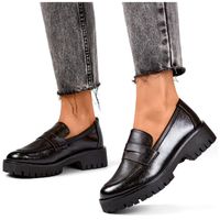 primohurt Black women's loafers with a thick sole, black women's loafers