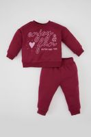 DEFACTO Baby Girl 2-Piece Set Printed Crew Neck Sweatshirt Top Elastic Waist Tracksuit Bottoms