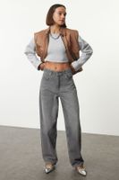 Trendyol Grey Waist Detailed High Waist Barrel Baggy Jeans