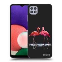 Silikónový čierny obal pre Samsung Galaxy A22 A226B 5G - Flamingos pár