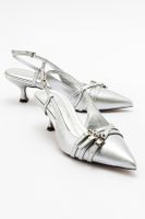 LuviShoes WOSS Silver Skin Belt Detail Women's Heeled Shoes